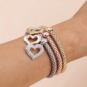 3pcs Rhinestone Heart Charm Bracelet
